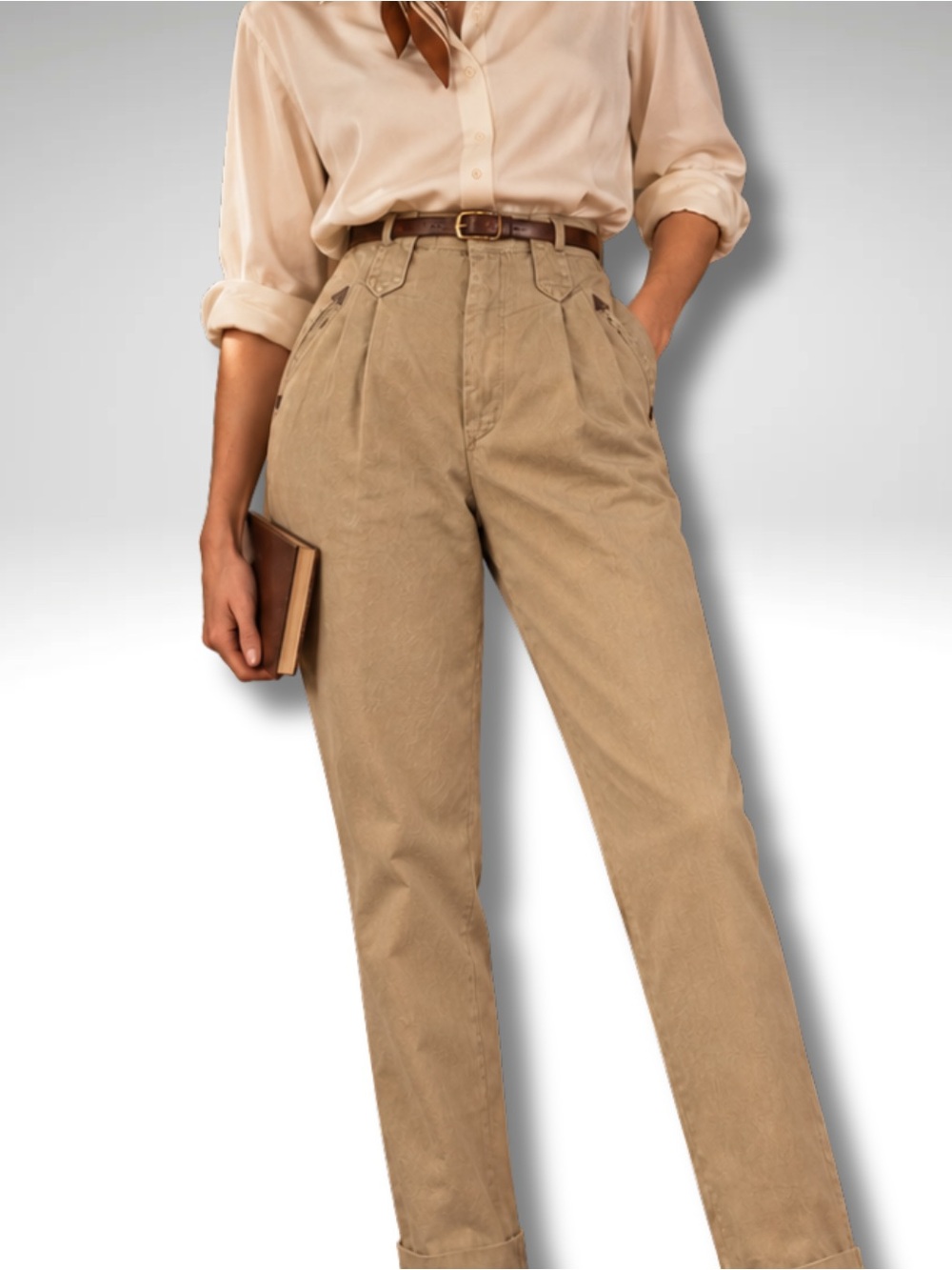 Ralph Lauren Beige/Tan High-Waist Wide-Leg Trousers